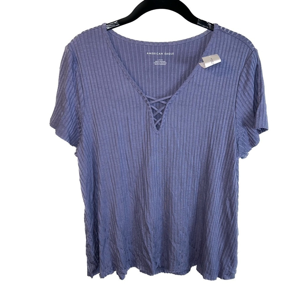 American Eagle Shirt Lace Up Swing T-Shirt Short Sleeve V-neck Lace up design